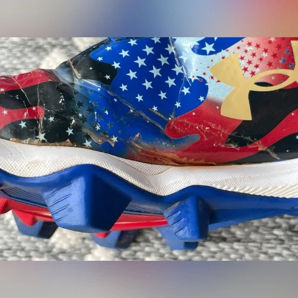 Under Armour Cleats Boys 5 Red White Blue 5Y UA spotlight USA football shoes - Picture 15 of 16